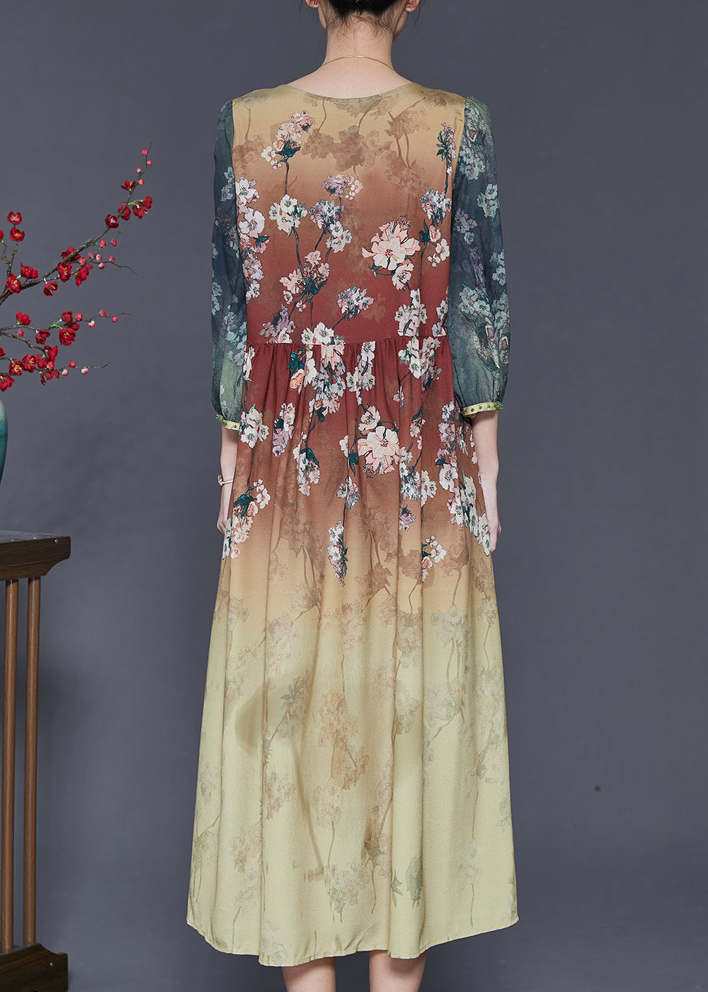 Diy Gradient Color Oversized Print Silk Dress Bracelet Sleeve SD1072 Ada Fashion