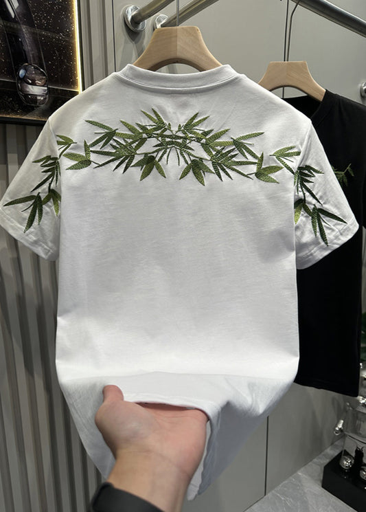 Clothing Men T Embroideried Shirt Diy White Summer Bamboo Casual FashionChic