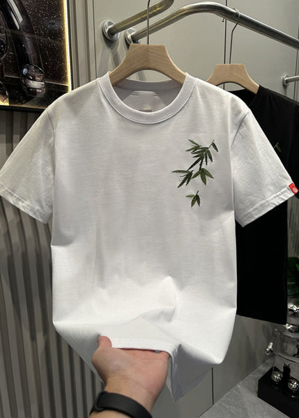 Clothing Men T Embroideried Shirt Diy White Summer Bamboo Casual FashionChic