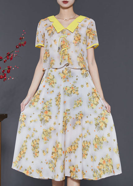 Diy Yellow Tasseled Print Draping Chiffon Long Dress Summer SD1059 Ada Fashion