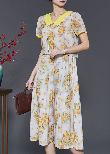 Diy Yellow Tasseled Print Draping Chiffon Long Dress Summer SD1059 Ada Fashion