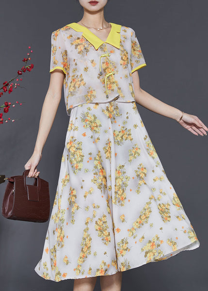 Diy Yellow Tasseled Print Draping Chiffon Long Dress Summer SD1059 Ada Fashion