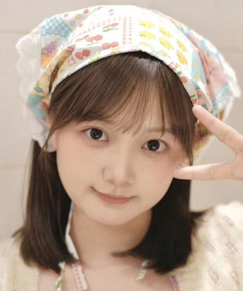 Dopamine Cute Print Lace Patchwork Headband Scarf YU1005 Hat-HAT240528