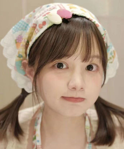 Dopamine Cute Print Lace Patchwork Headband Scarf YU1005 Hat-HAT240528