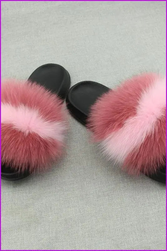 Double Pink Fox Full-Pelt Fur Sliders DF003