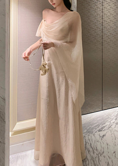 Maxi Dresses Elegant Solid Apricot Summer Asymmetrical Silk FashionChic