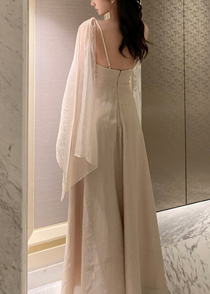 Maxi Dresses Elegant Solid Apricot Summer Asymmetrical Silk FashionChic