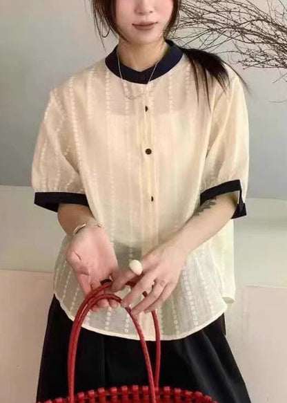 Cotton Apricot Summer Embroidered Elegant Button Shirts FashionChic