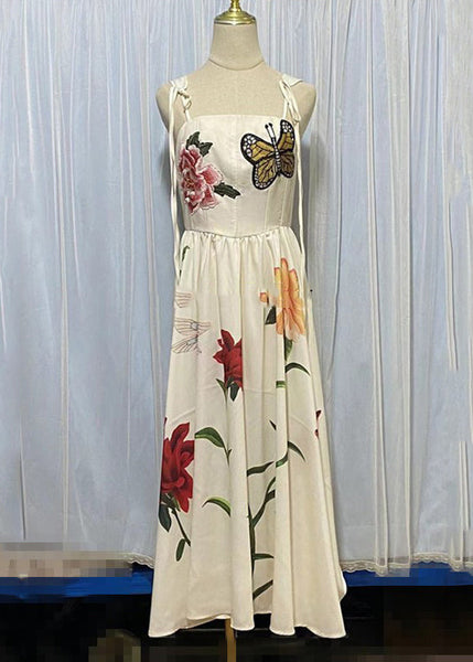 Elegant Apricot Embroidered Lace Up Cotton Dresses Sleeveless KK027 SH-LF-SDL240602