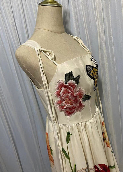 Elegant Apricot Embroidered Lace Up Cotton Dresses Sleeveless KK027 SH-LF-SDL240602