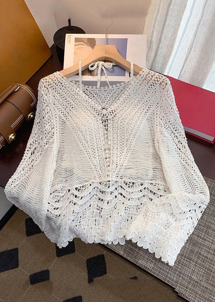 Two Set Out Pieces Up Elegant Spring Apricot Knit Lace Hollow FashionChic