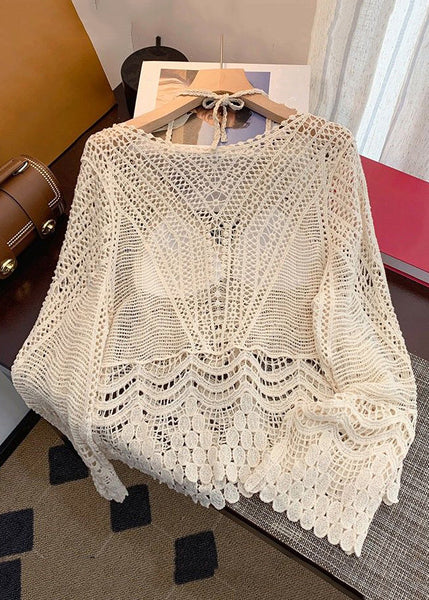 Two Set Out Pieces Up Elegant Spring Apricot Knit Lace Hollow FashionChic