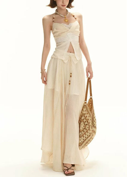 Tops Lace Apricot And Set Skirts Patchwork Elegant Pieces Two FashionChic