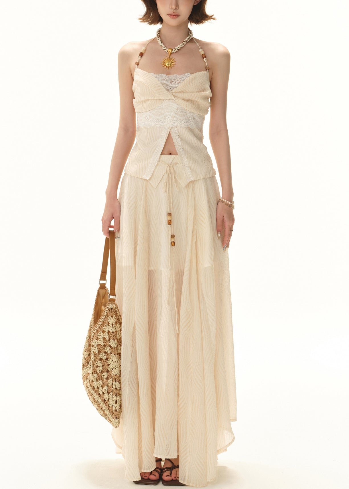 Tops Lace Apricot And Set Skirts Patchwork Elegant Pieces Two FashionChic