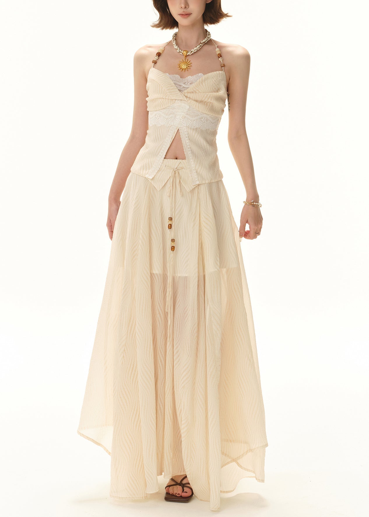 Tops Lace Apricot And Set Skirts Patchwork Elegant Pieces Two FashionChic