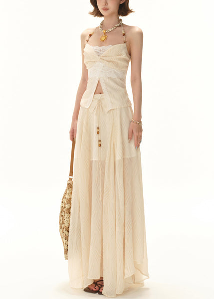 Tops Lace Apricot And Set Skirts Patchwork Elegant Pieces Two FashionChic