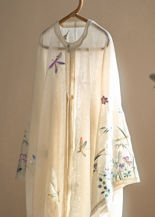 Elegant Apricot O-Neck Embroidered Floral Button Shirt Fall QB016 HS-LTP241025