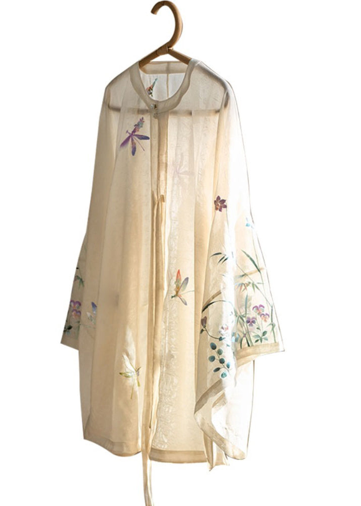 Elegant Apricot O-Neck Embroidered Floral Button Shirt Fall QB016 HS-LTP241025