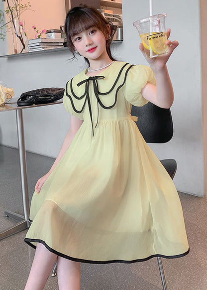 Elegant Apricot Peter Pan Collar Tie Waist Chiffon Girls Dress Summer TT010 WS-RCTZSDGL240815