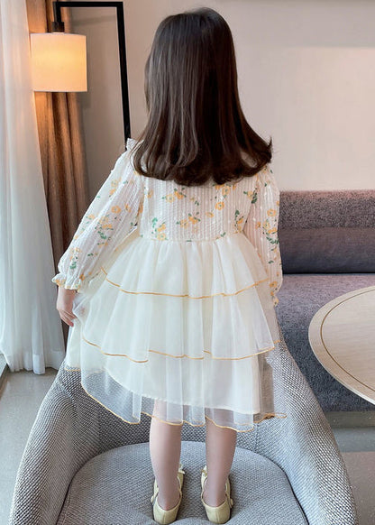 Elegant Apricot Peter Pan Collar Tulle Patchwork Girls Dress Long Sleeve XZ069 FALL-MM-RCTZ-FDGL240618