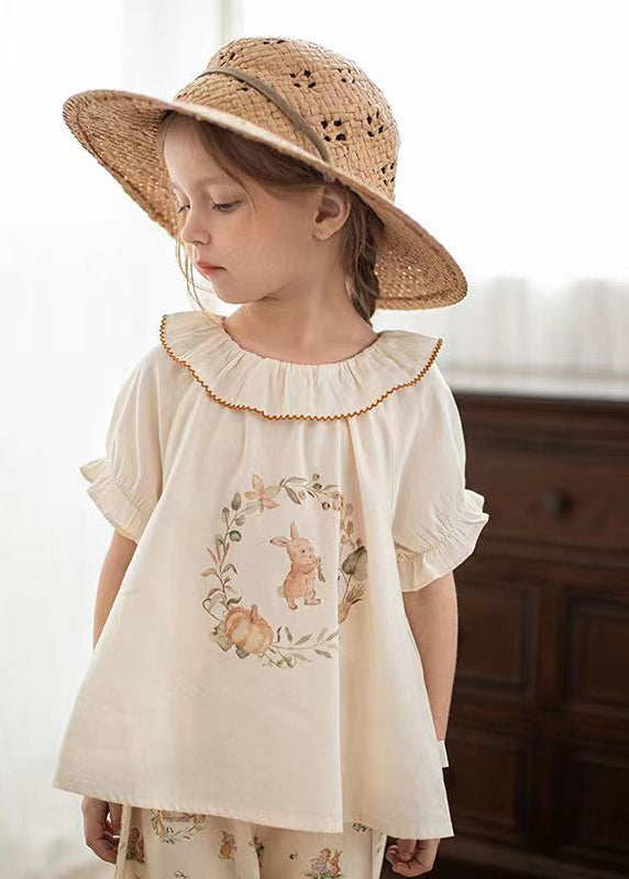 Elegant Apricot Print Kids Girls Shirt Puff Sleeve SS1028 MM-RCTZ-STP240601