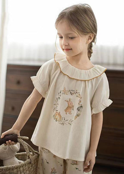 Elegant Apricot Print Kids Girls Shirt Puff Sleeve SS1028 MM-RCTZ-STP240601