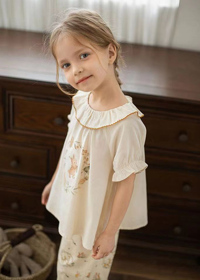 Elegant Apricot Print Kids Girls Shirt Puff Sleeve SS1028 MM-RCTZ-STP240601