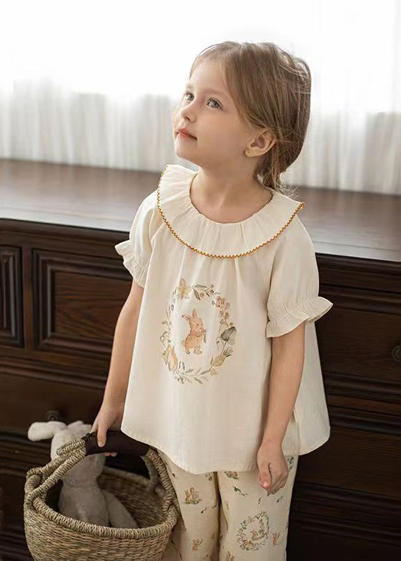 Elegant Apricot Print Kids Girls Shirt Puff Sleeve SS1028 MM-RCTZ-STP240601