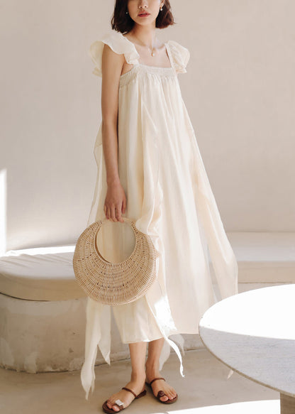 Elegant Apricot Square Collar Solid Silk Dresses Summer ZL075 SH-LF-SDL240621