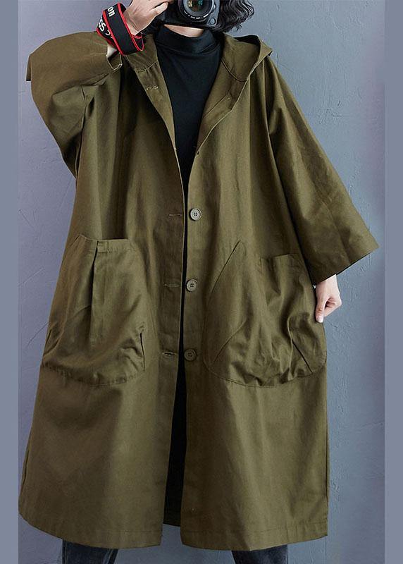 Elegant Army Green Pockets Button Fall Hooded Long sleeve Trench Coats QS061 WT-WG-TCT210914