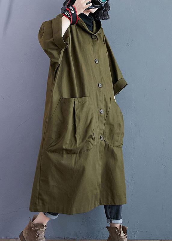 Elegant Army Green Pockets Button Fall Hooded Long sleeve Trench Coats QS061 WT-WG-TCT210914