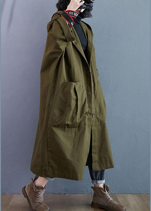 Elegant Army Green Pockets Button Fall Hooded Long sleeve Trench Coats QS061 WT-WG-TCT210914