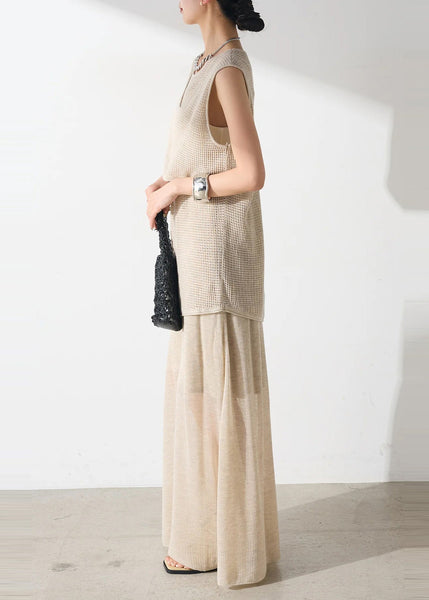 Tulle Outfits Piece Hollow Two Set Elegant Beige Asymmetrical Out FashionChic