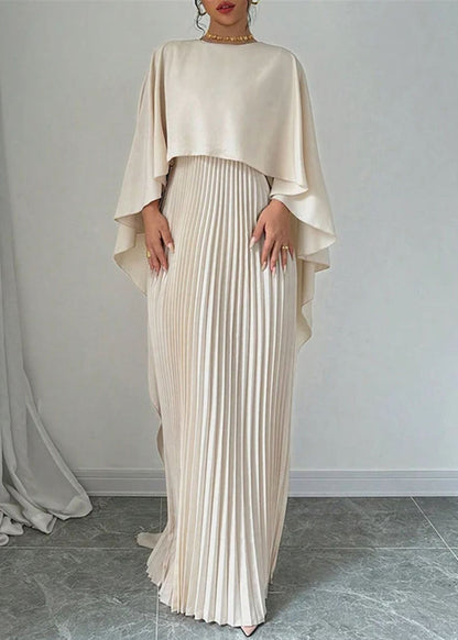 Long Dress Beige Sleeve Patchwork Asymmetrical Elegant Batwing FashionChic