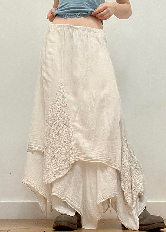 Elegant Beige Asymmetrical Solid Cotton Skirts Summer PP004 OM-NZ240827