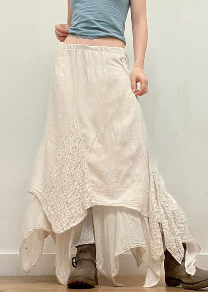 Elegant Beige Asymmetrical Solid Cotton Skirts Summer PP004 OM-NZ240827