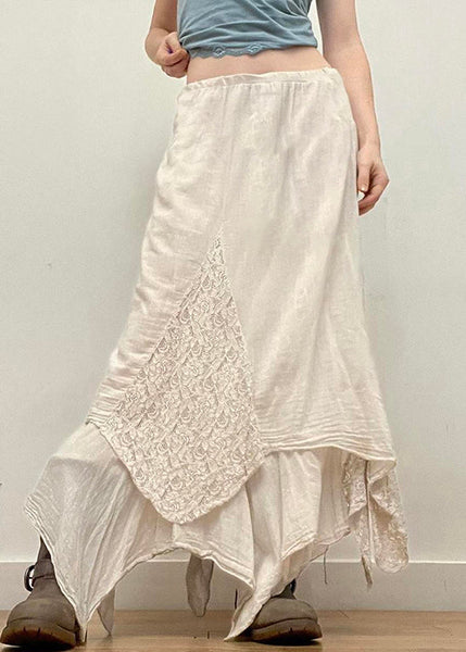Elegant Beige Asymmetrical Solid Cotton Skirts Summer PP004 OM-NZ240827