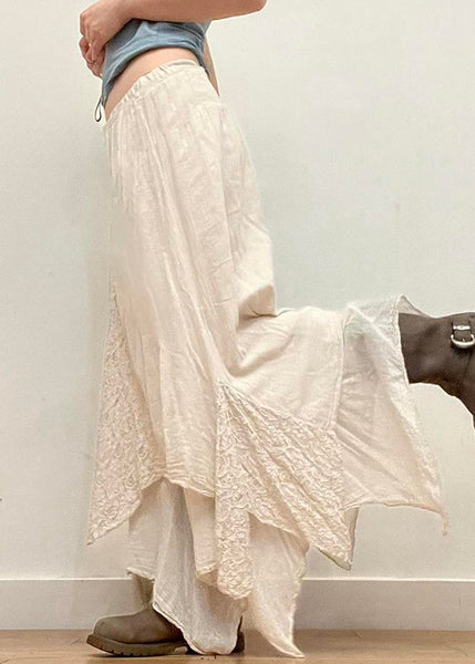 Elegant Beige Asymmetrical Solid Cotton Skirts Summer PP004 OM-NZ240827