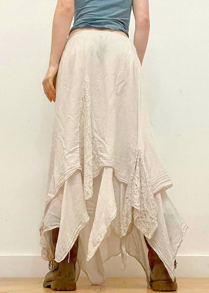 Elegant Beige Asymmetrical Solid Cotton Skirts Summer PP004 OM-NZ240827