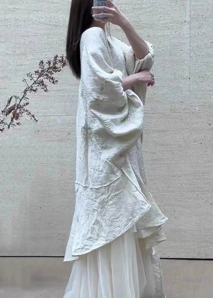 Elegant Beige Asymmetrical Tulle Patchwork Maxi Dress Lantern Sleeve XX095 SH-LF-SDL240611