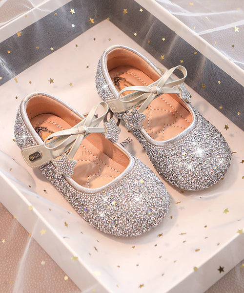Strap Bow Beige Buckle Flats Crystal Girls Elegant FashionChic