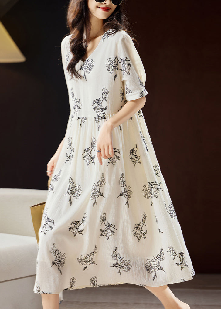 Elegant Beige Embroidered Floral Patchwork Maxi Dress Short Sleeve WW032 OL-SDL240812