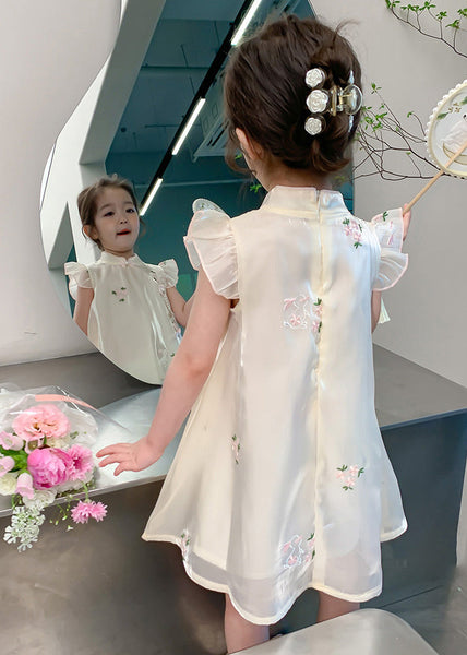 Elegant Beige Embroideried Button Tulle Girls Long Dresses Summer MN014 MM-RCTZ-SDL240701