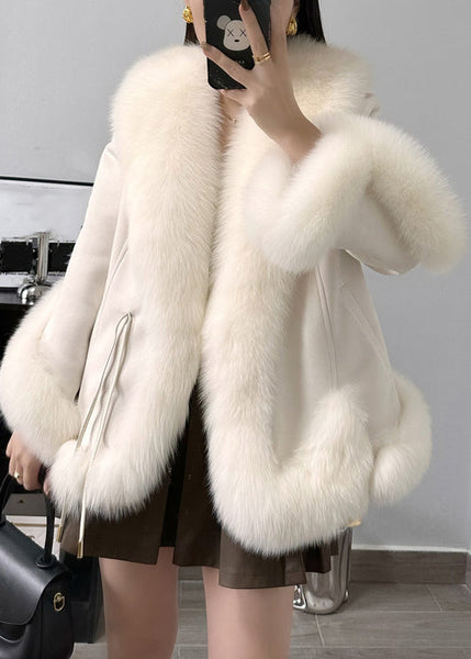 Elegant Beige Fox Collar Pockets Parkas Winter RC004 ABC