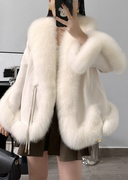 Elegant Beige Fox Collar Pockets Parkas Winter RC004 ABC