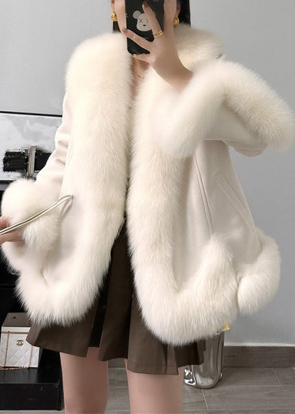 Elegant Beige Fox Collar Pockets Parkas Winter RC004 ABC