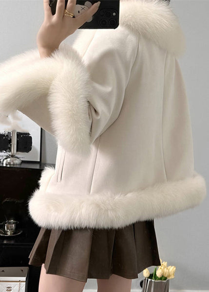 Elegant Beige Fox Collar Pockets Parkas Winter RC004 ABC