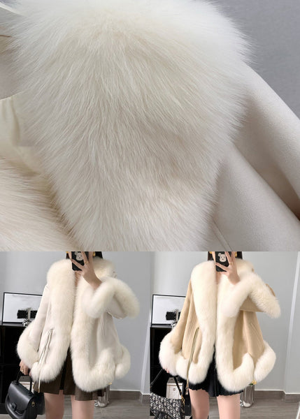 Elegant Beige Fox Collar Pockets Parkas Winter RC004 ABC
