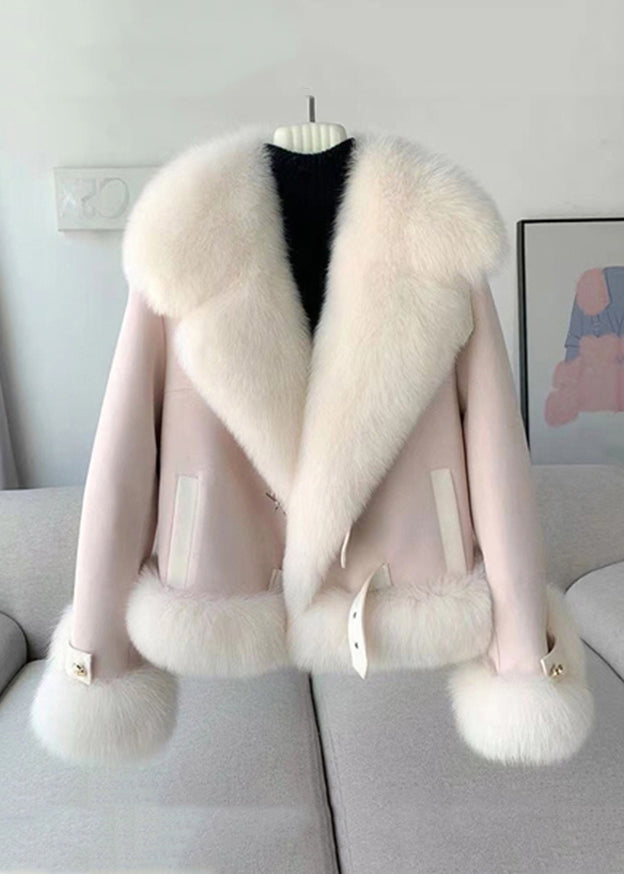 Elegant Beige Fur Collar Patchwork Woolen Coat Winter RZ035 ABC