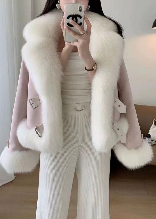 Elegant Beige Fur Collar Patchwork Woolen Coat Winter RZ035 ABC